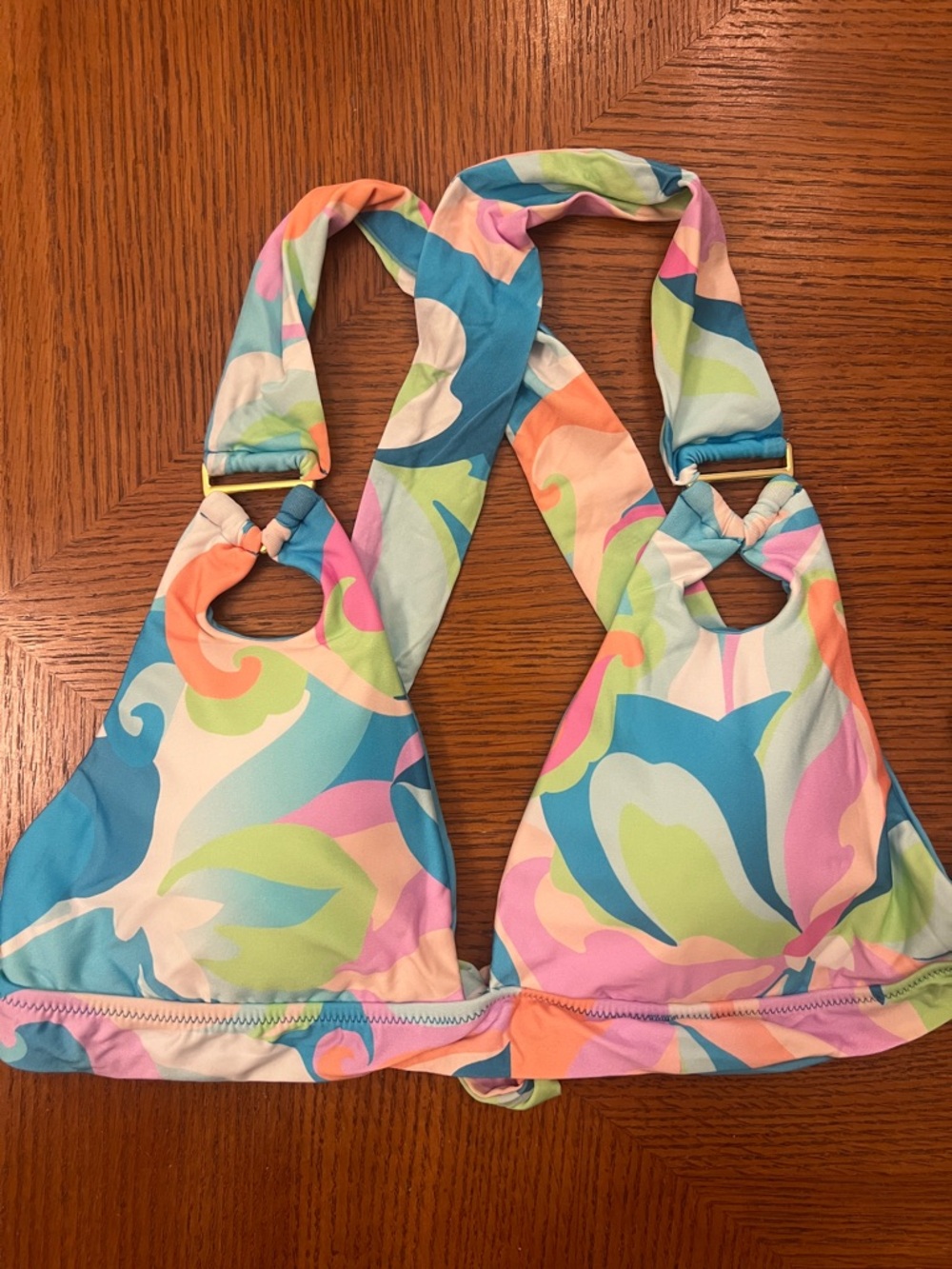 BECCA Pastel Swirl Halter Bikini Top in Blue, Pink, Green B18